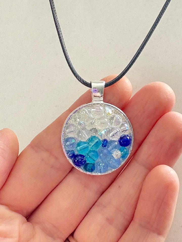 Horizon Sea Glass [Round Bead] Pendant Necklace | Handmade Bead & Sea Glass Art | Coastal Charm Jewelry by Monique Faella Designs™ | MFD-00018 product image (2)