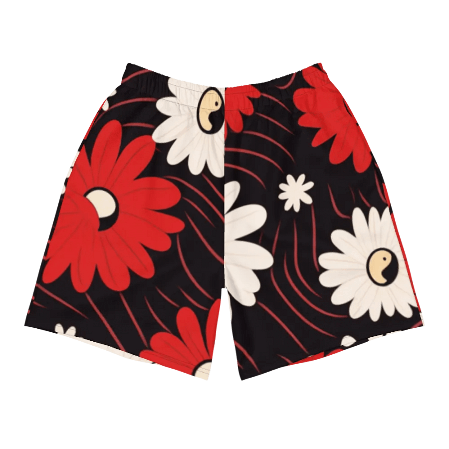 Athletic Shorts 🔴 Functional Fashion at Its Best ⚫️ Red and White Flowers ⚪️ Yin and Yang product image (11)