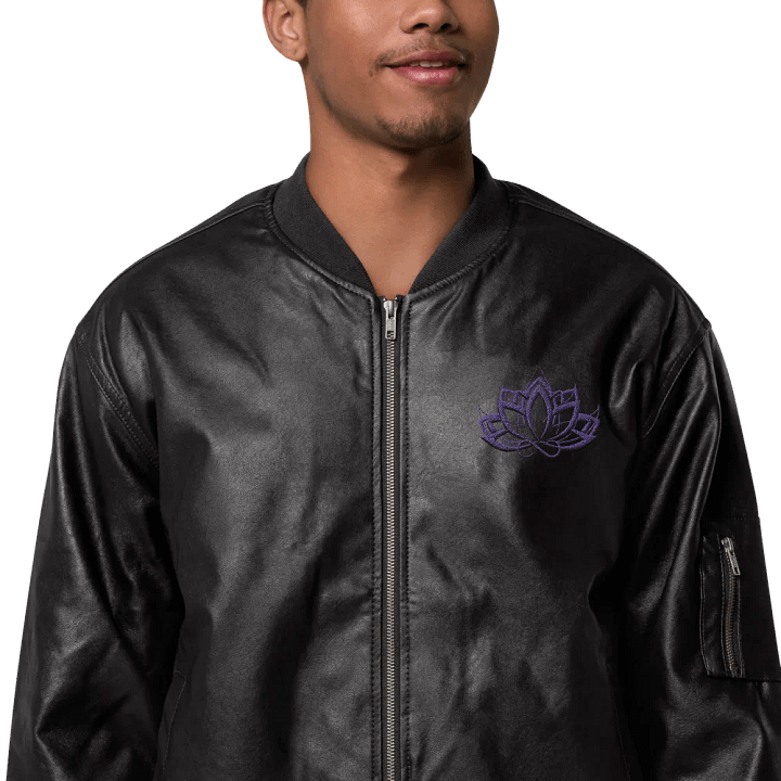 Flexxfinity Lotus Emboidered Faux Leather Jacket product image (1)