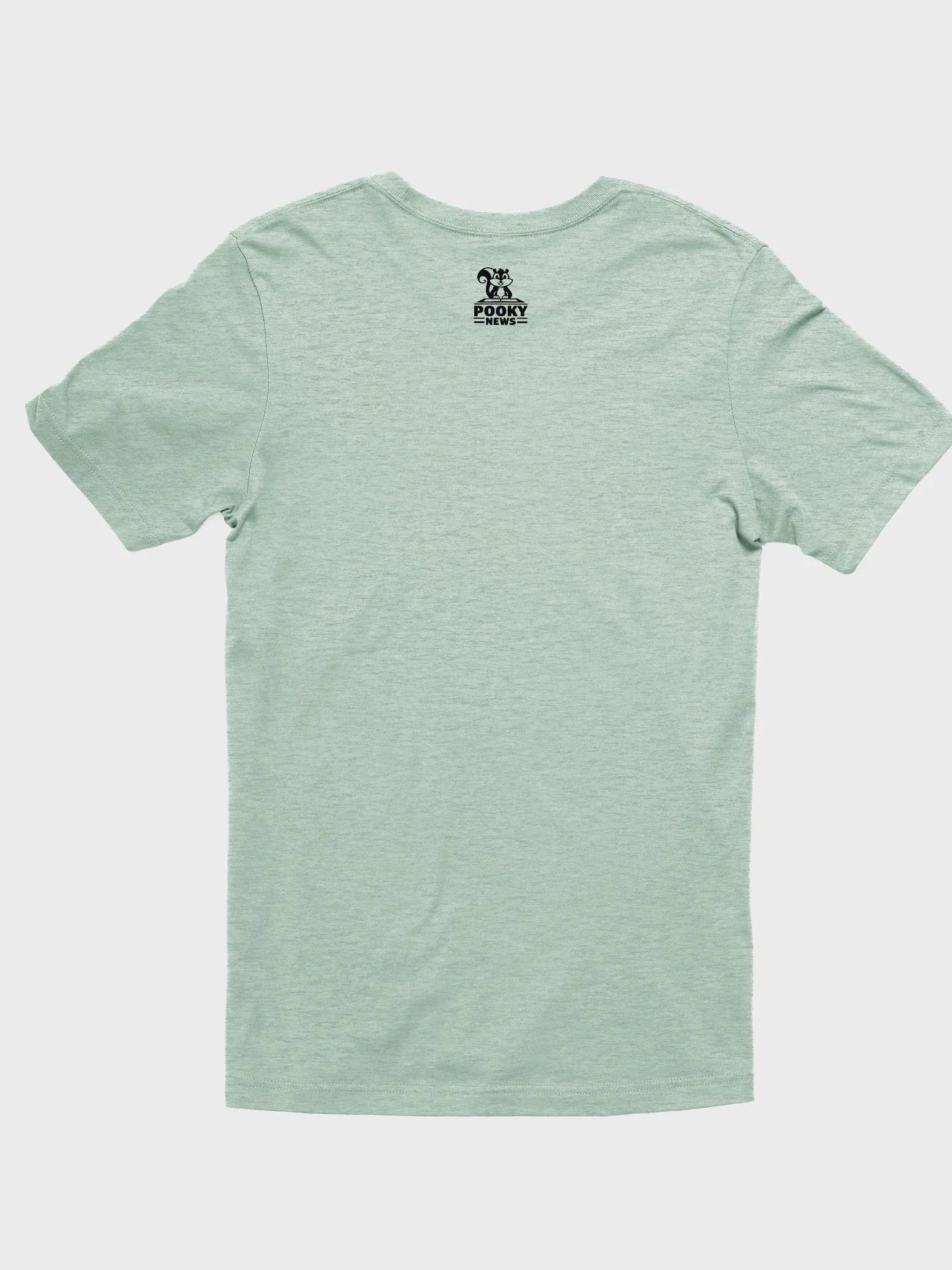 Super Soft and Flattering Tee: Stencil Pooky News, black, at a desk product image (2)