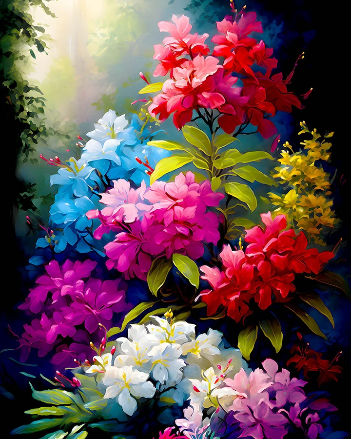 Sunlit Serenade - Vivid Rhododendron Garden Floral Matte Poster product image (1)