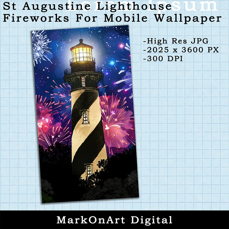 St Augustine Lighthouse Fireworks Art For Mobile Phone Wallpaper or Lock Screen | High Res for iPhone or Android Cellphones product image (2)