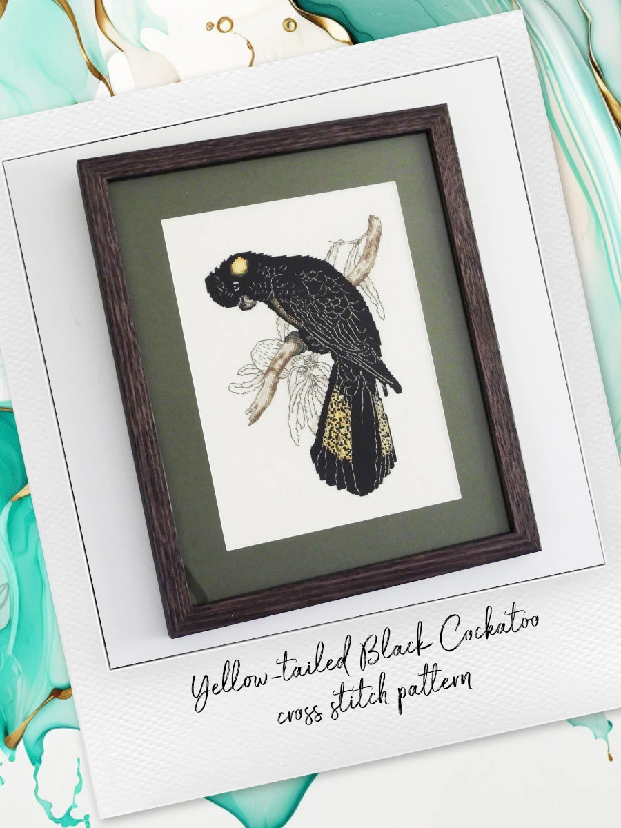 Yellow-tailed Black Cockatoo: Bird Cross Stitch Pattern PDF product image (6)