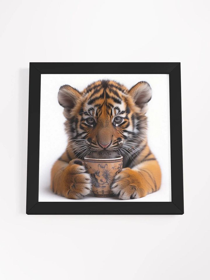 Coffee Lover Cute Tiger Cub Framed Wall Art product image (17)