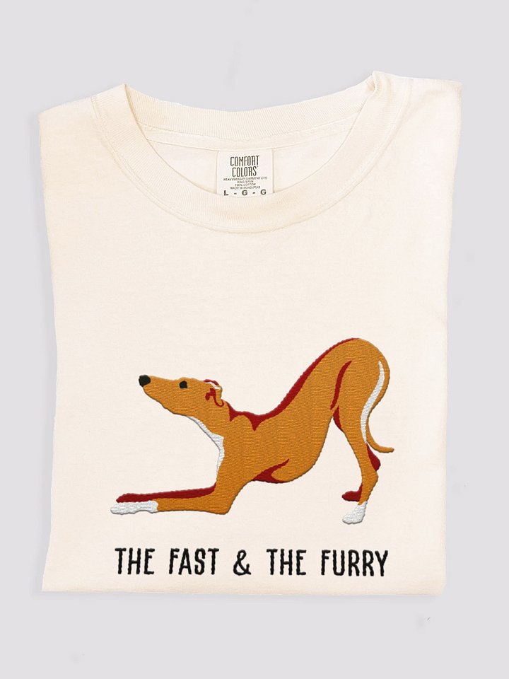The Fast & The Furry T-Shirt(Embroidered) of an Italian Greyhound(Tan) product image (1)