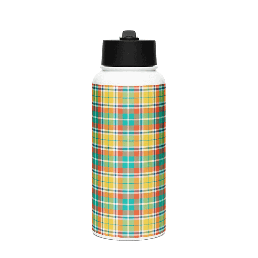 Yellow and Seafoam Green Plaid Water Bottle product image (4)