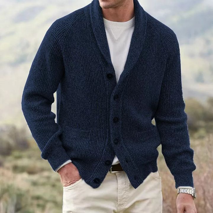 Mens Winter Warm Cardigan Sweater Cable Knit Button Cotton Sweater Pockets Tops product image (2)