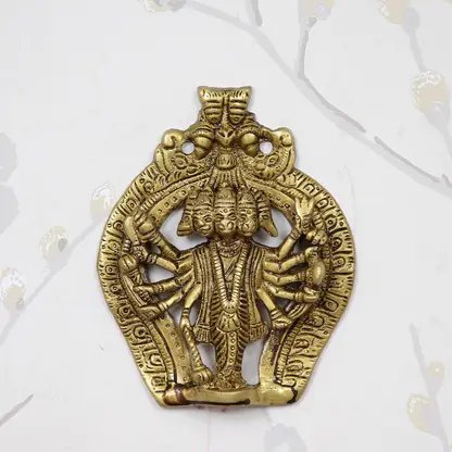 eCraftIndia Panchmukhi Lord Hanuman Brass Idol Statue Decorative Showpiece - 12 cm (Brass, Gold, Brown) product image (2)