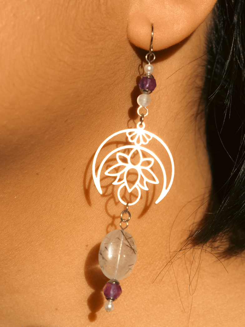 Moon lotus - Rutilated quartz, amethyst, and selenite earrings product image (3)
