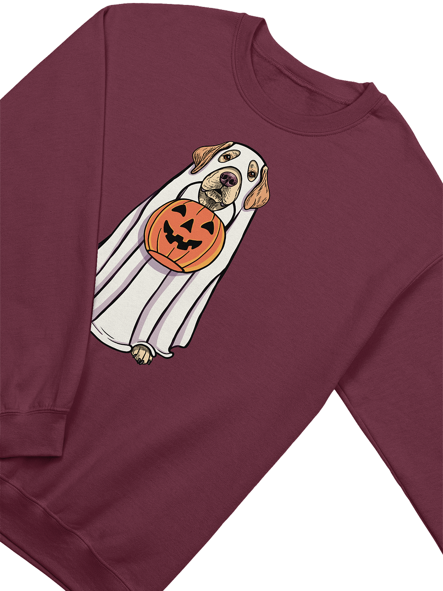 Funny Halloween Labrador Retriever Sweatshirt | Funny Labrador Wearing a Ghost Costume and Holding a Pumpkin Basket product image (13)
