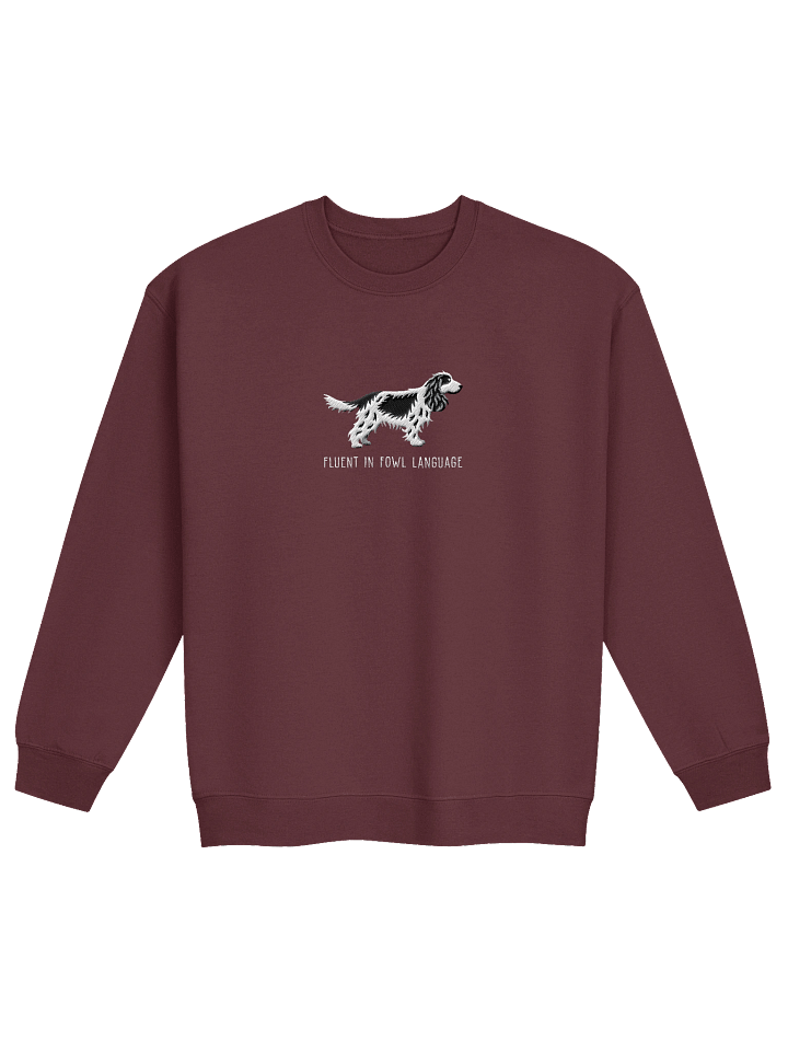 Fluent in Fowl Language Sweatshirt (Embroidered) of an English Cocker Spaniel(Black & White, Full Tail) product image (6)