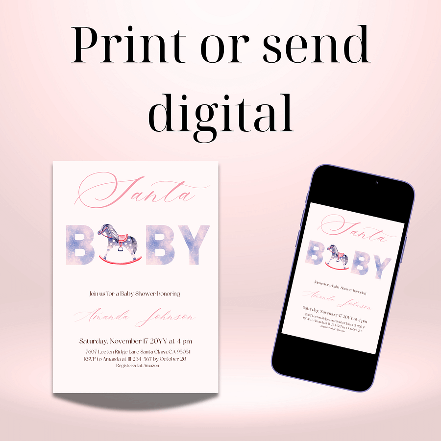 Santa Baby Shower Invitation for Christmas Toy Themed Party, Digital Download Winter Girl Baby Shower Invite, Canva Template product image (9)