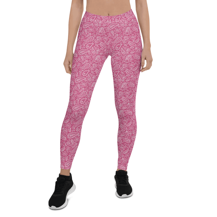 comfortable leggings in soft pink with white paisley design for those that like paisley pattern elements. product image (1)