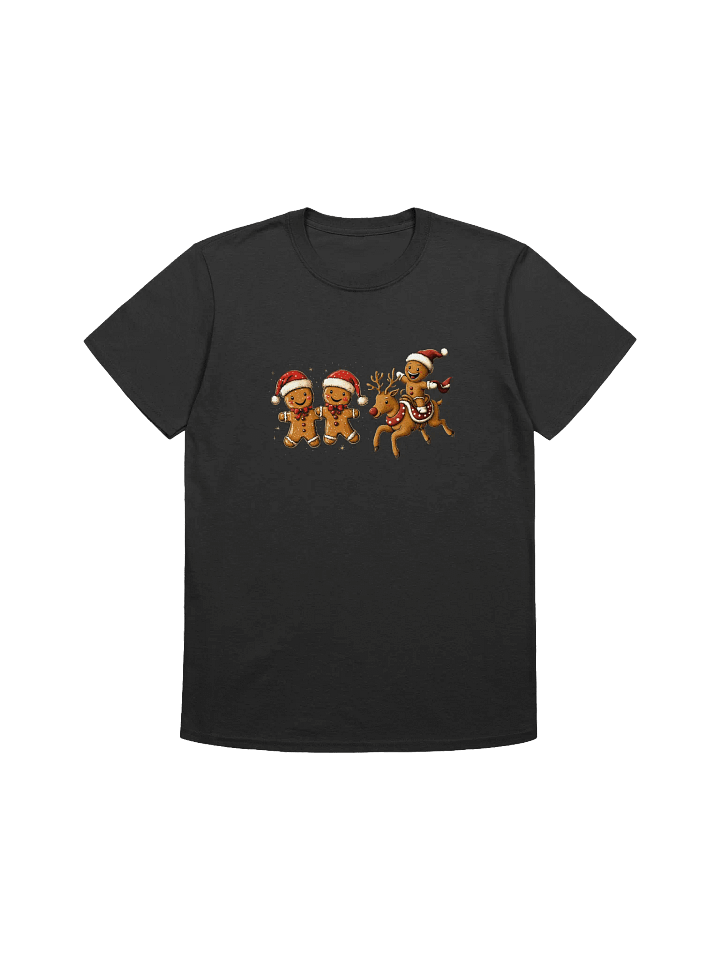 Playful Gingerbread Men and Reindeer Unisex Christmas T-Shirt product image (1)