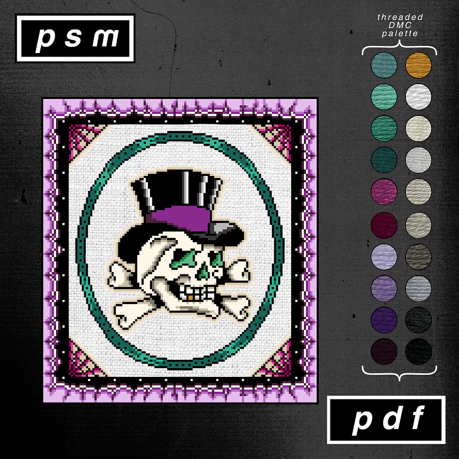 Top Hat Crossbones Skull with Spiderweb and Cloud Folk Art Border product image (1)