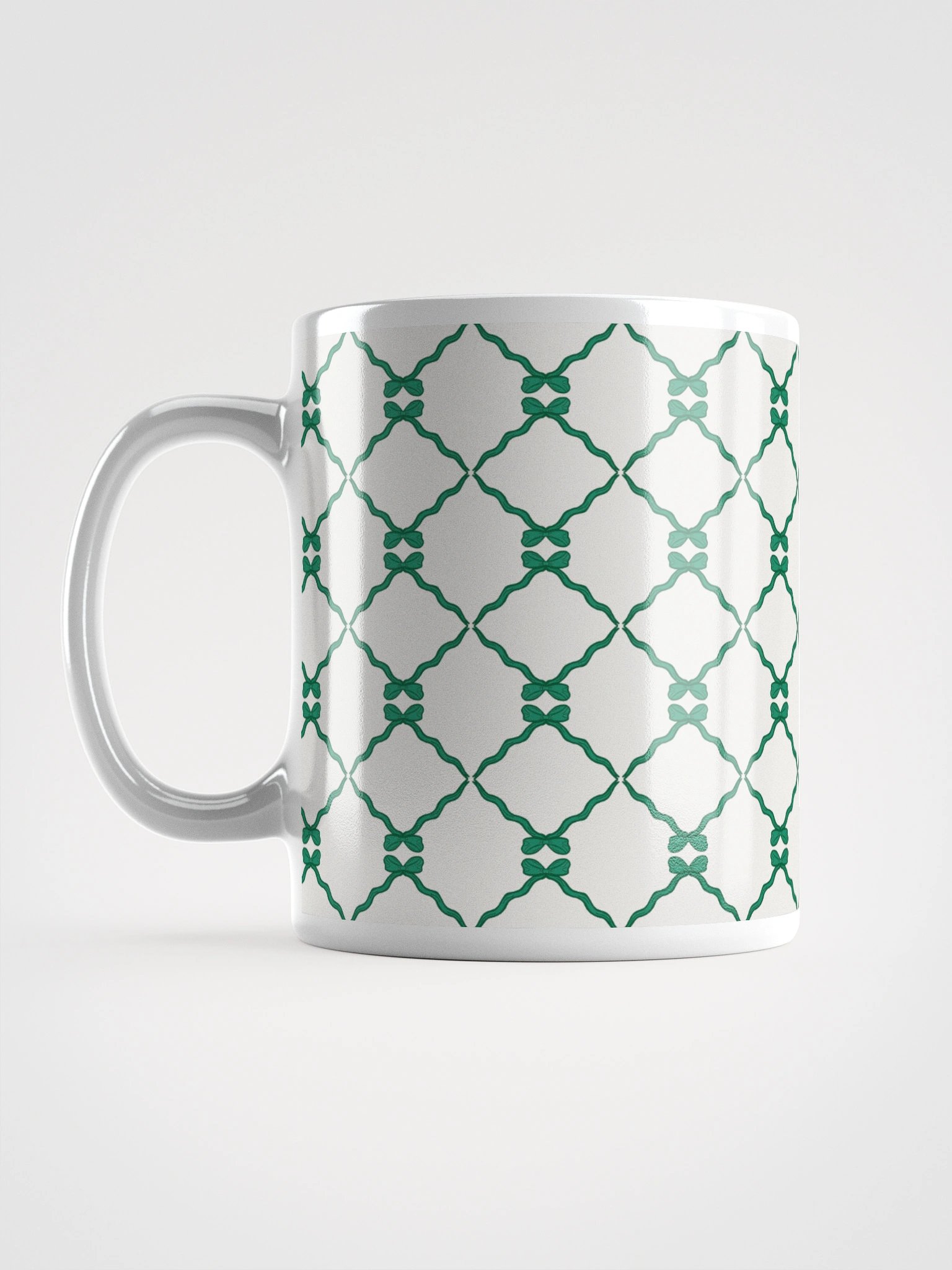 Bows and Ribbon Pattern Mug in White and Green product image (2)