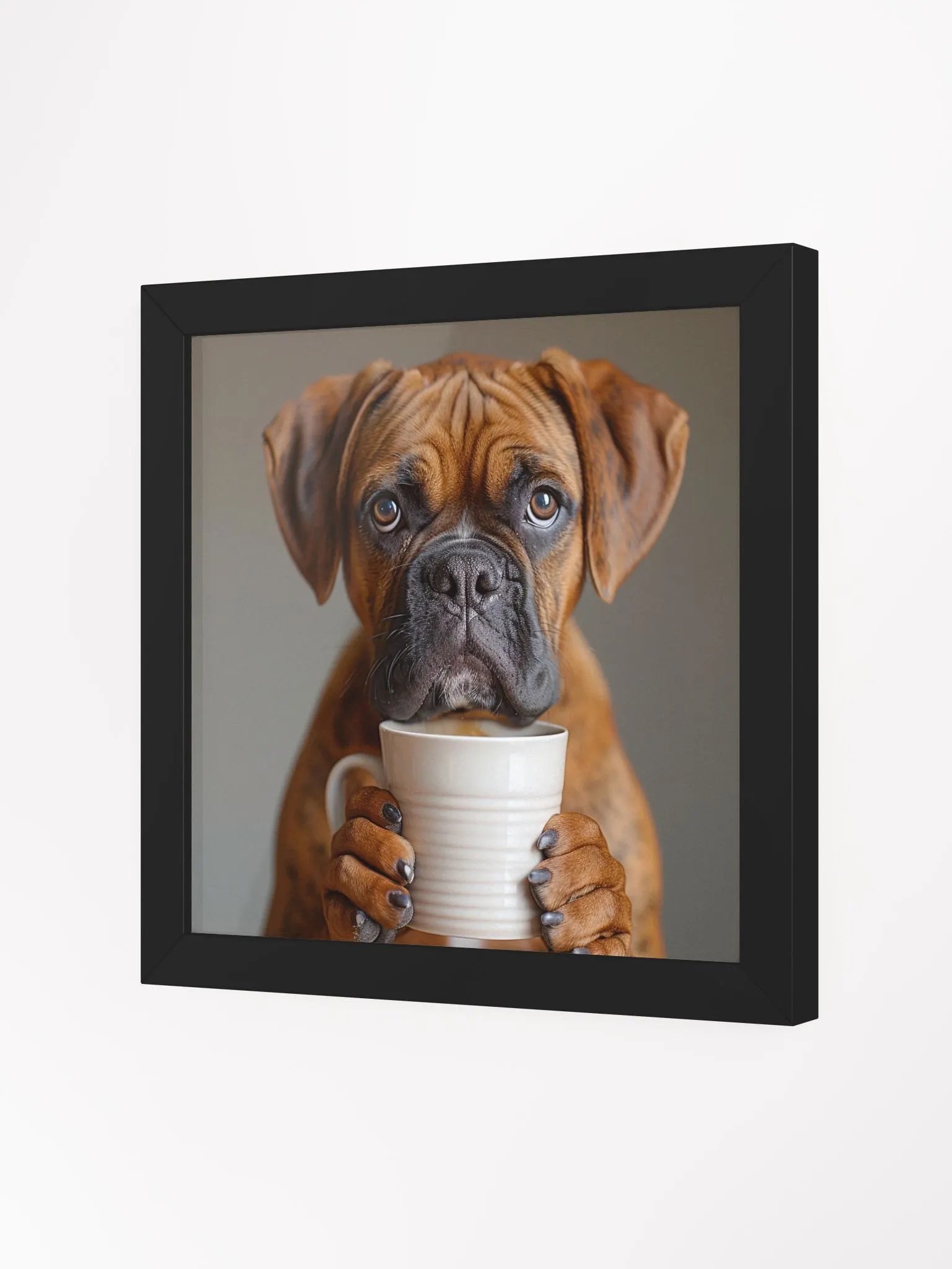 Cute Coffee Lover Boxer Puppy Framed Wall Art product image (3)