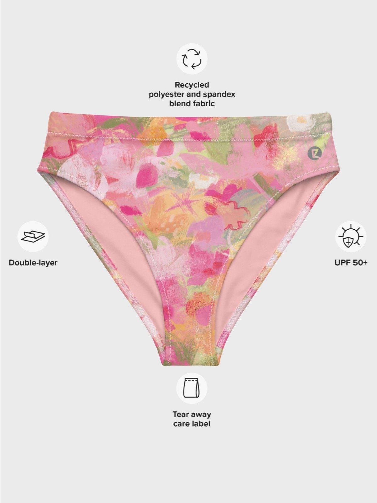 Recycled High-Waisted Bikini Bottom "Sweet Pastel Florals of Spring" product image (8)
