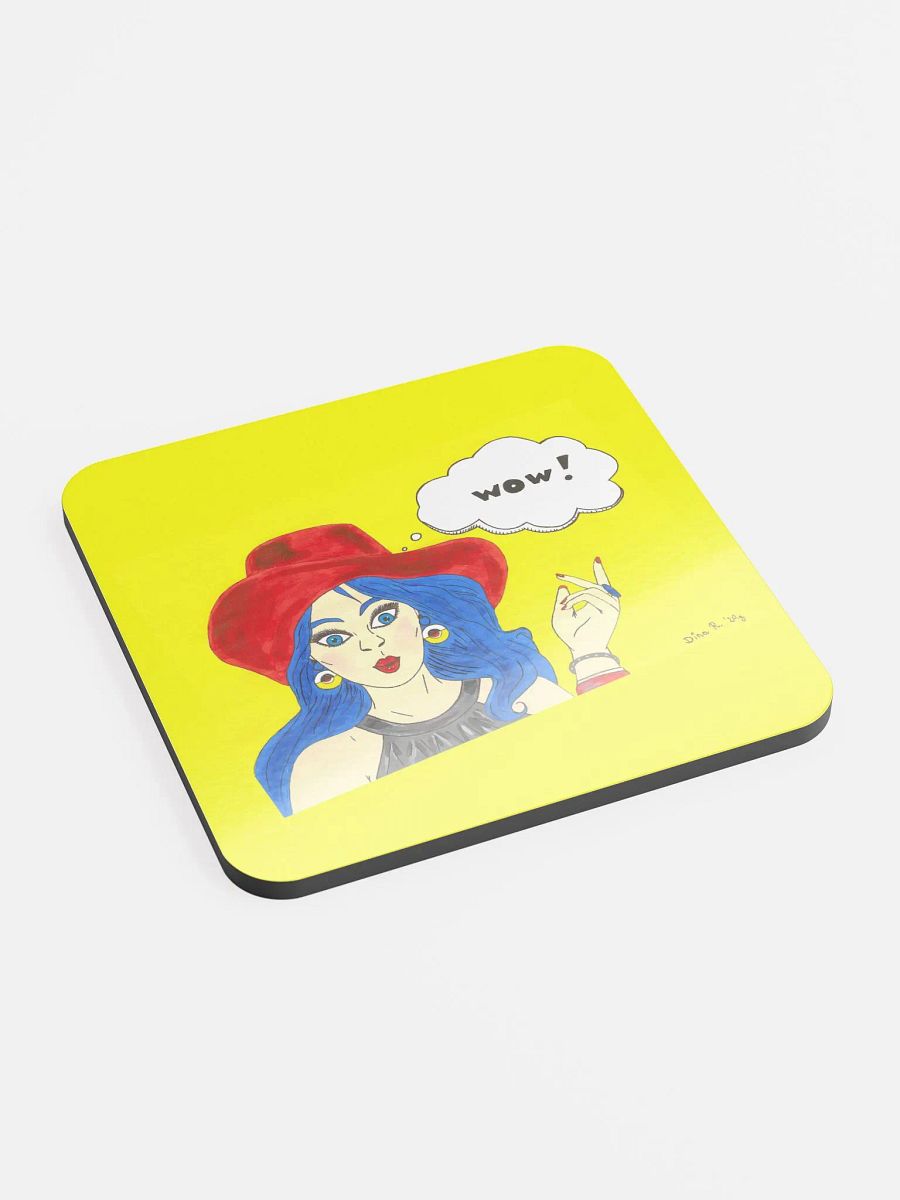 Pop art girl (art by Dina R.) acrylic painting picture - Glossed Cork Coaster product image (2)