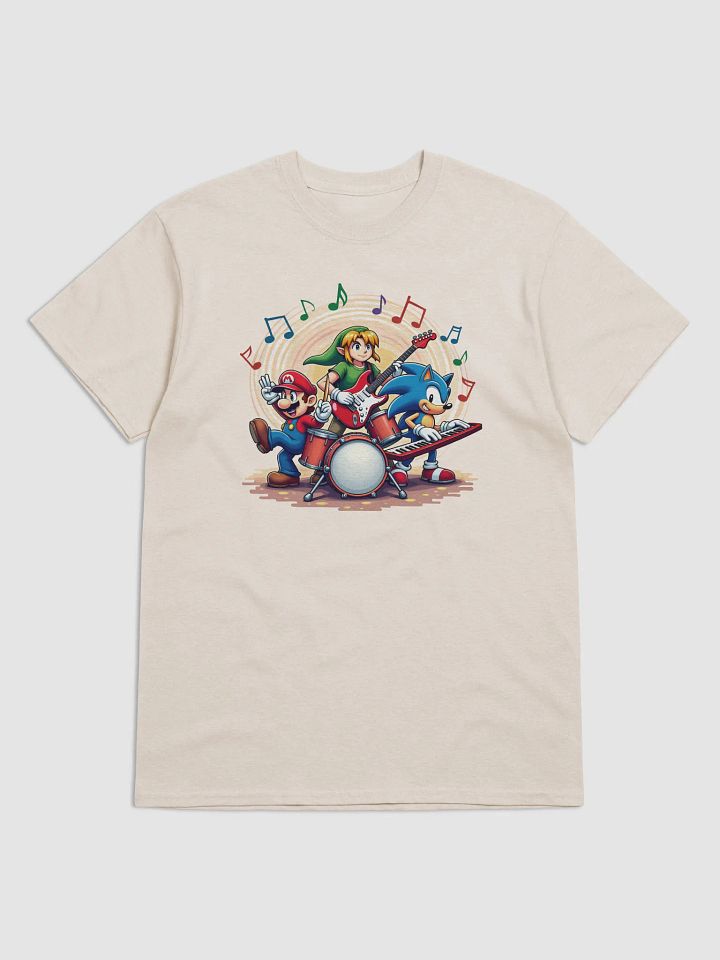 Epic Gaming Concert T-Shirt: Iconic Video Game Characters Rocking Out on Musical Instruments product image (1)