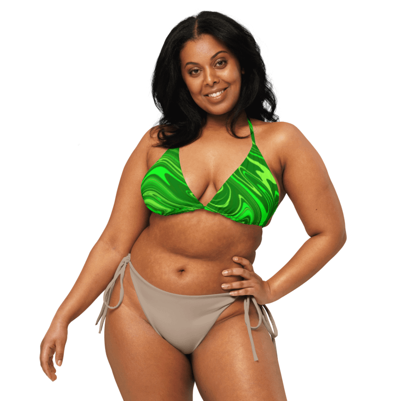 Padded String Bikini Top - Different Shades of Green Digital Fluid Art product image (1)