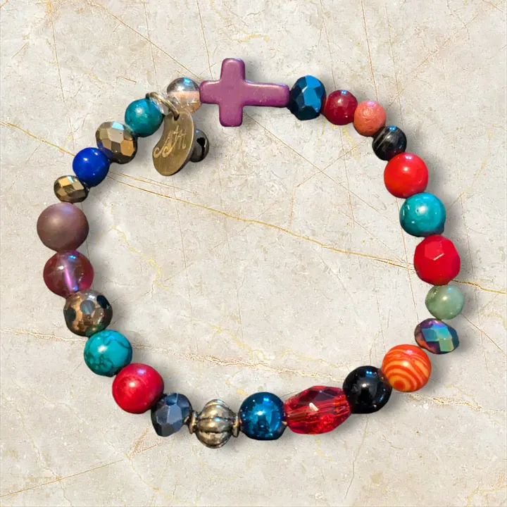 Handmade Multi Color Bracelet with Purple Cross & Bell product image (1)