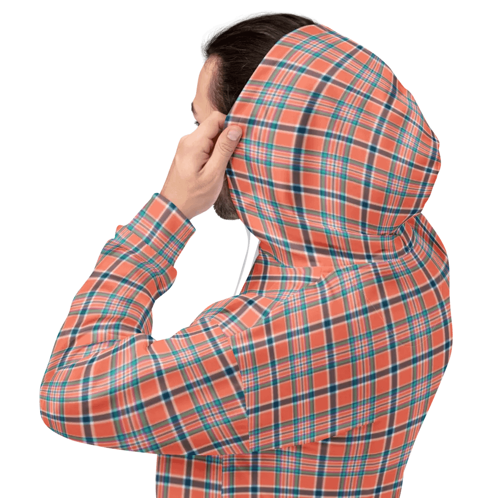 Orange Coral and Blue Plaid Hoodie product image (8)
