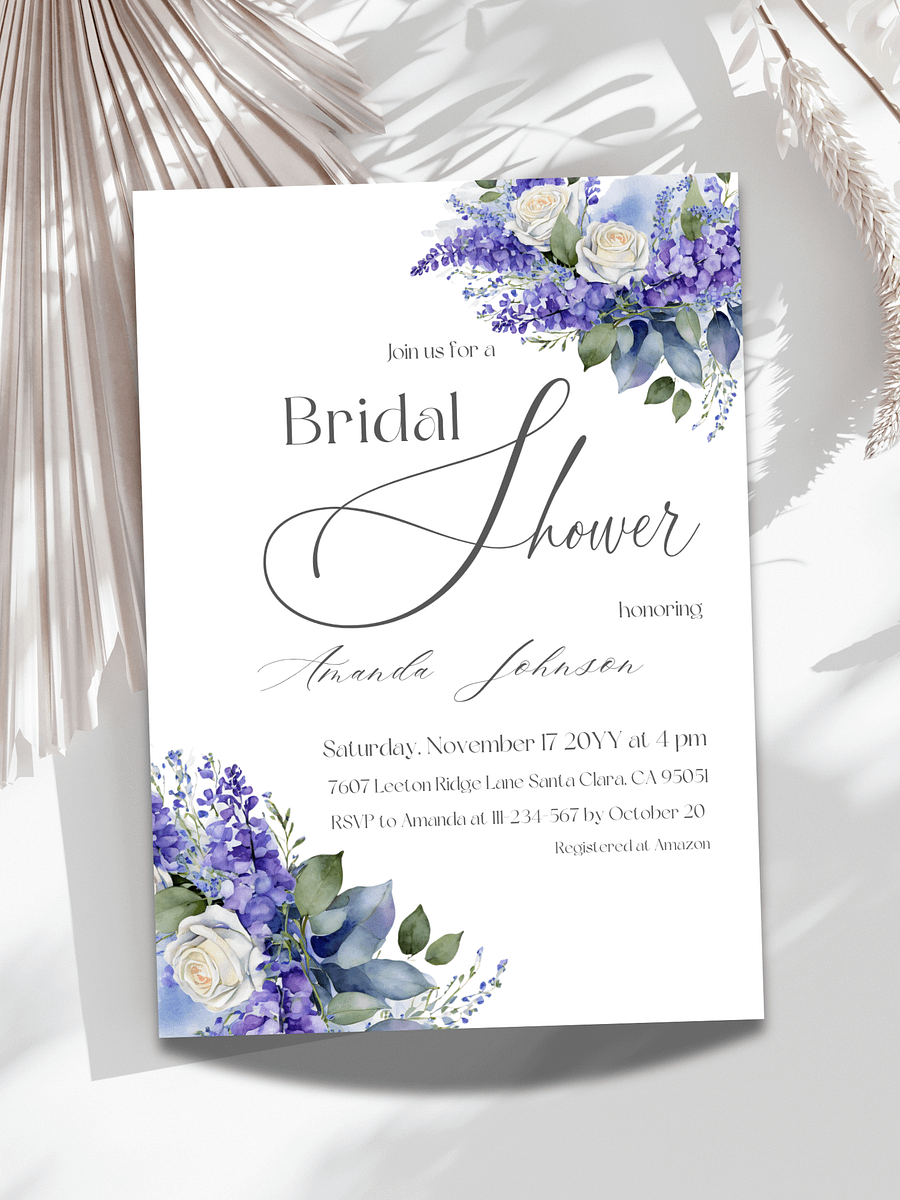 Blue Bridal Shower Invite, Rustic Wildflower Floral Invitation Canva Template, Printable Garden Party Theme Idea, Digital Download product image (1)