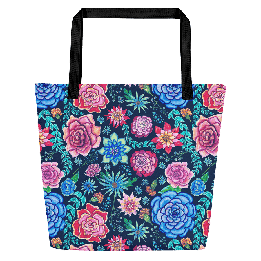 Bold Blooms | Vibrant Floral on Dark Blue | Tote Bag by Monique Faella Designs™ product image (1)