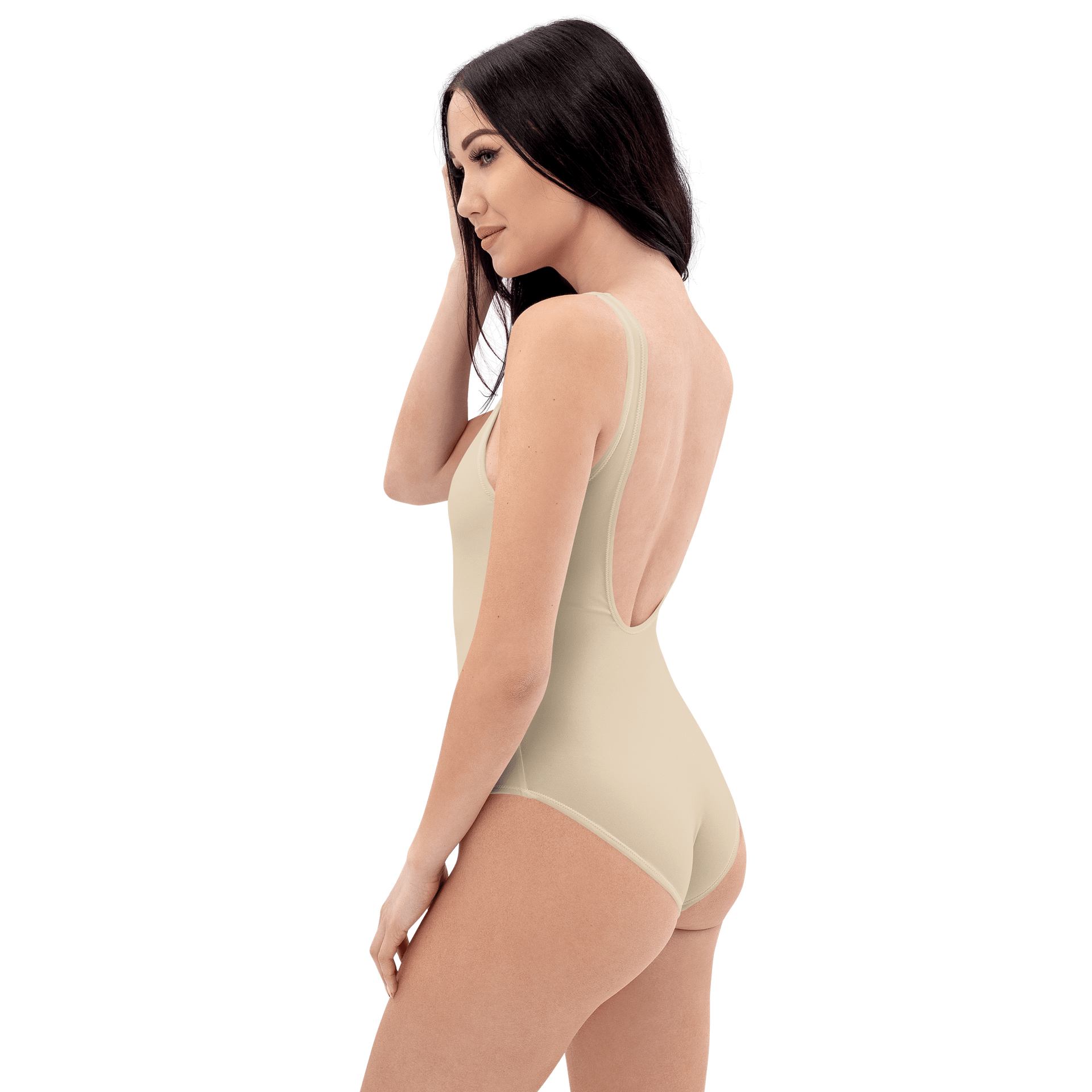 Champagne Beige Nude Solid Color Retro Inspired Women's One Piece Swimsuit product image (7)