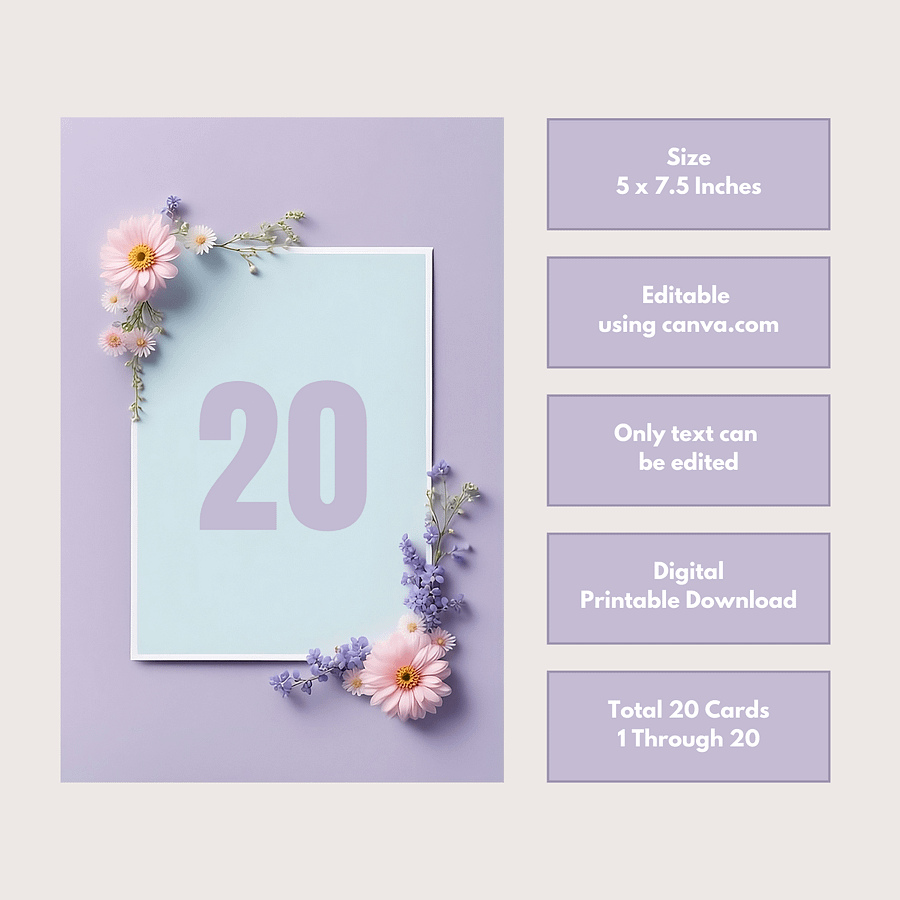Floral Table Number Card - Dizynai (DTN-13) product image (3)