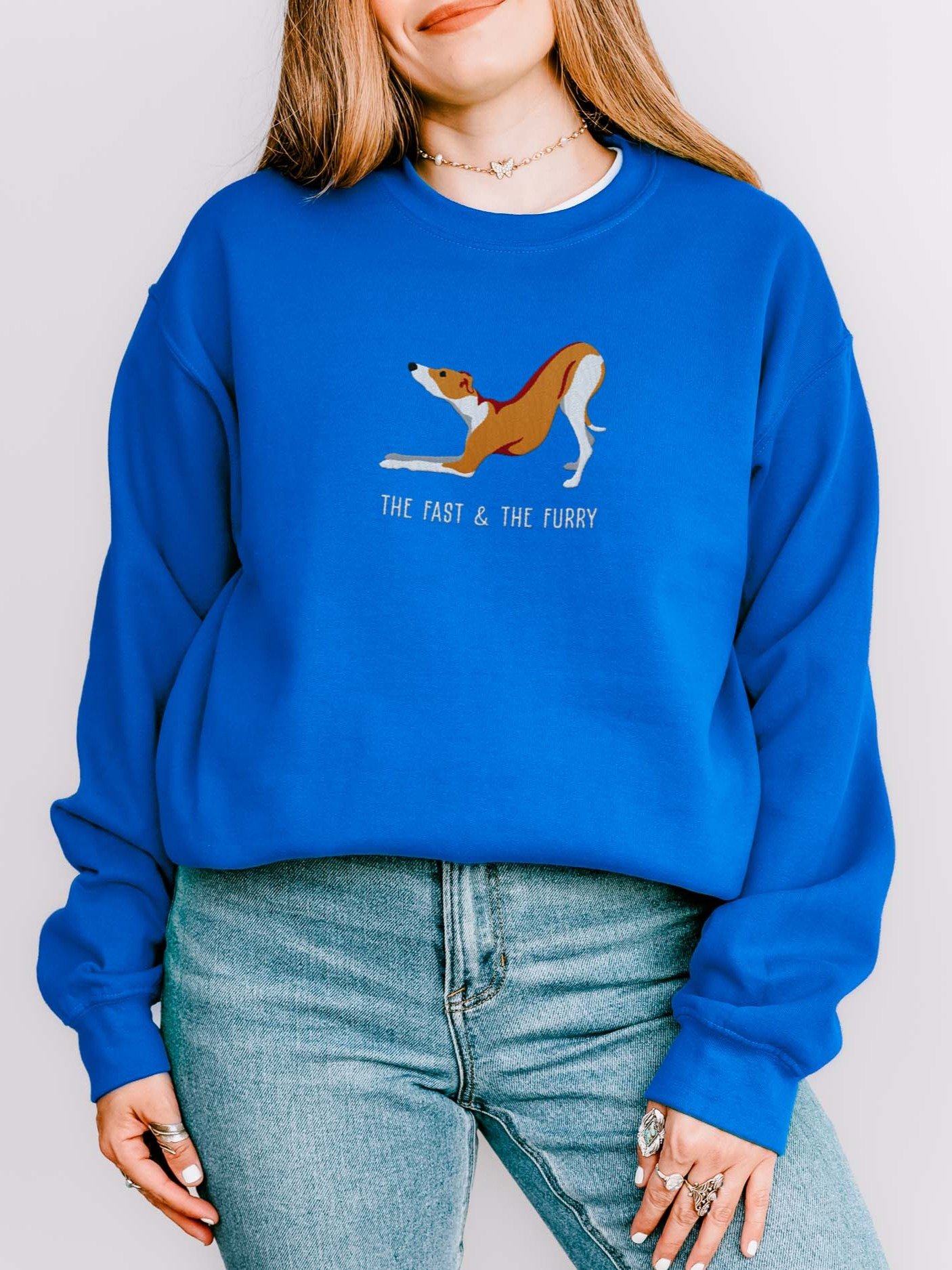 The Fast & the Furry Sweatshirt (Embroidered) of an Italian Greyhound(Brown & White) product image (2)