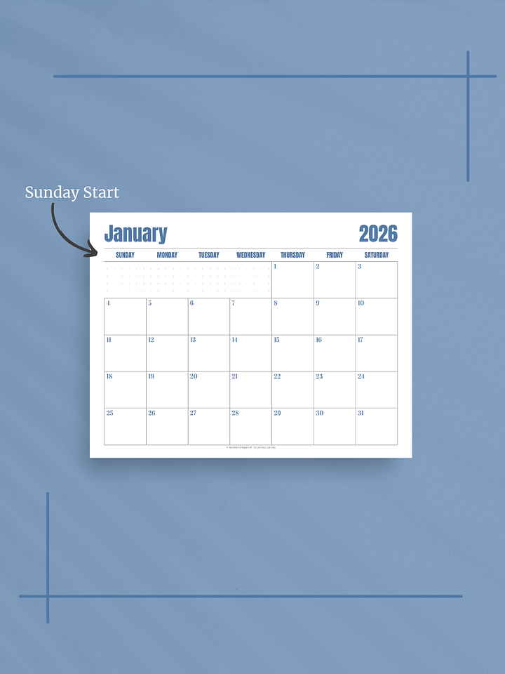 Jewel Tone Quarters 2026 Calendar - Single Page per Month, Sunday Start, Letter Size product image (2)