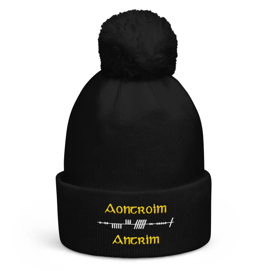 Antrim/Aontroim Scholastic Style Ogham embroidered Pom-Pom Beanie product image (1)