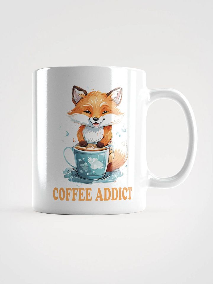 Coffee Addict Funny White Glossy Mug | Double-Sided Cute Fox Holding Coffee Cup Design | Perfect Gift for Coffee Lovers product image (1)