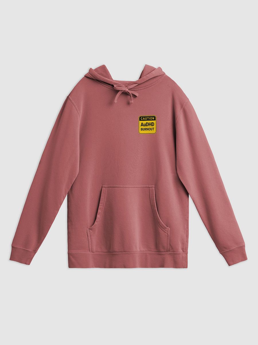 CAUTION: AuDHD BURNOUT (sm. design) printed pigment hoodie product image (1)