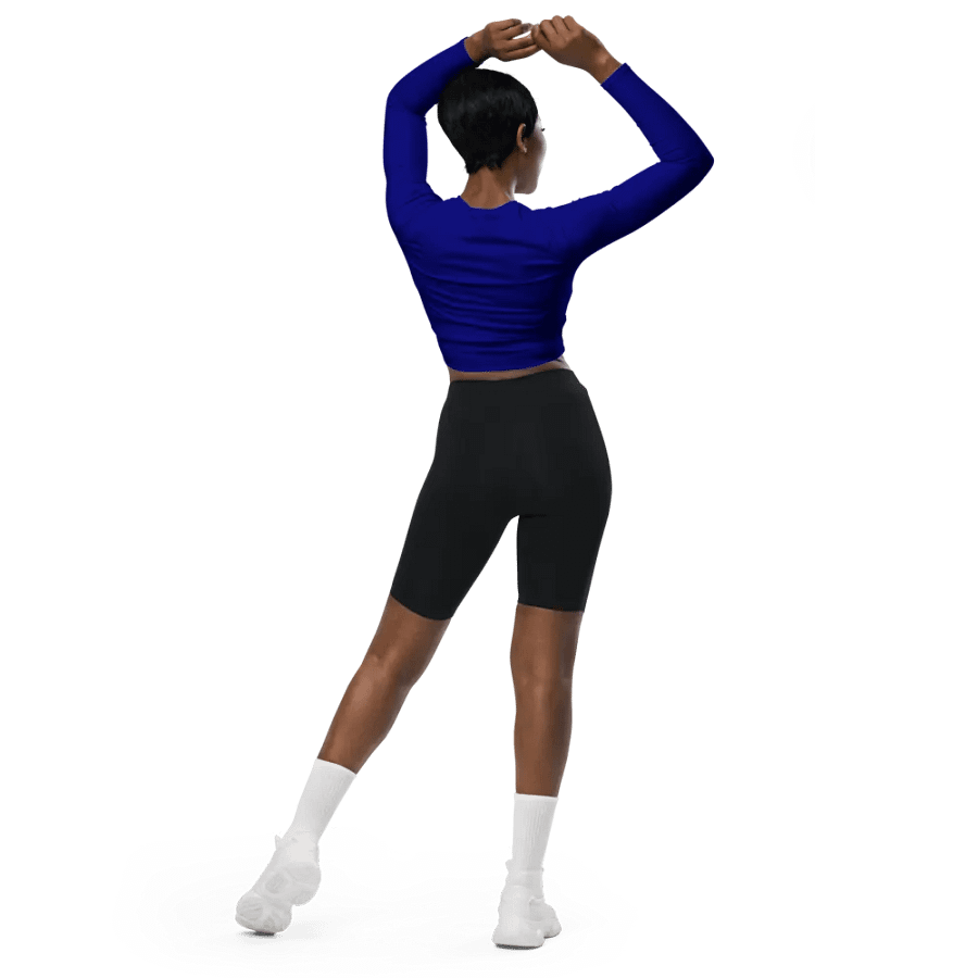 Plain Color Navy Blue Long Sleeve Crop Top product image (3)
