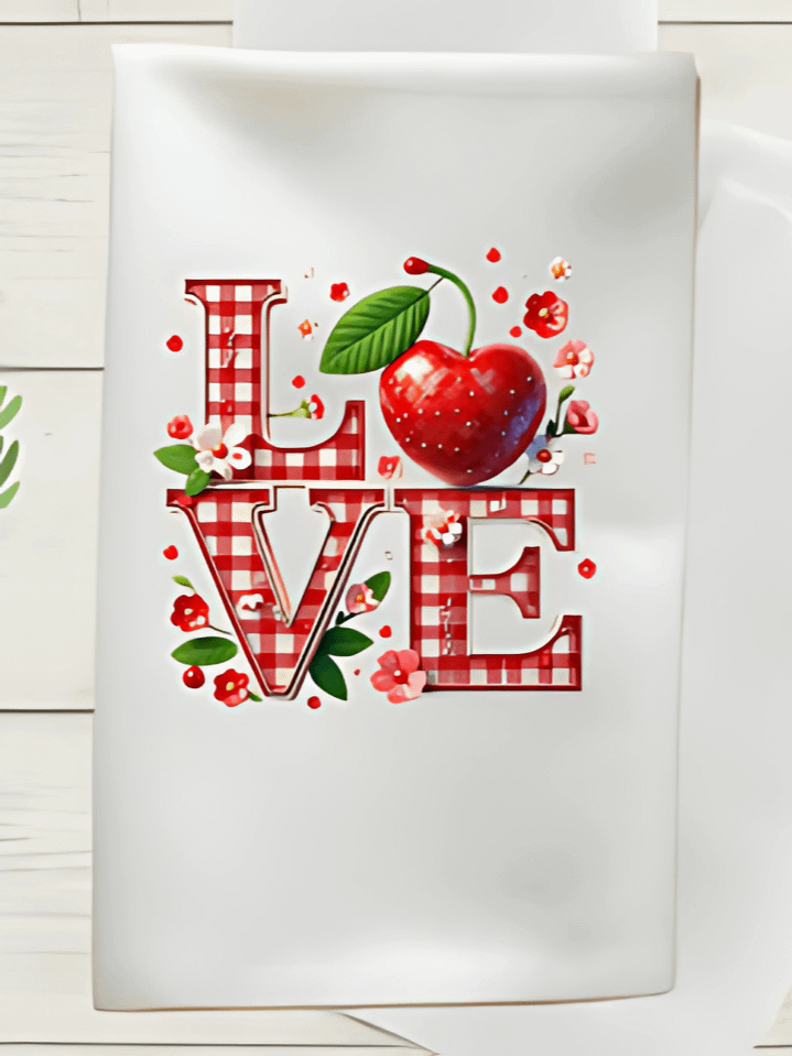 Love Apple Valentine Kitchen Towel Sublimation Design – high-quality 300 DPI PNG digital download product image (1)