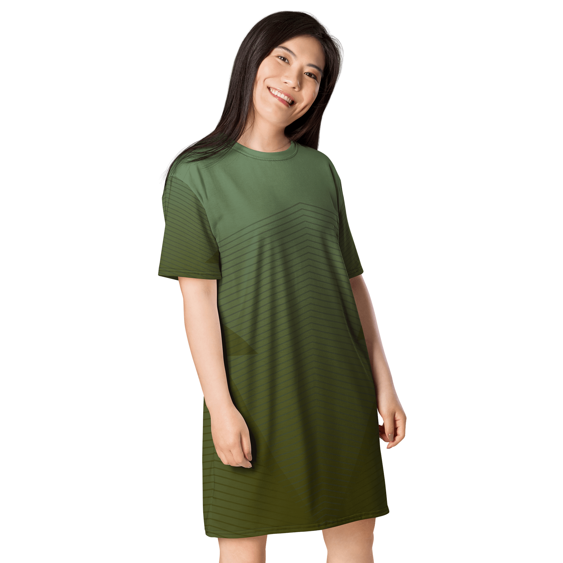 Exclusive Gradient Green T-Shirt Dress with Diagonal Wave Pattern - Oversized Fit product image (4)