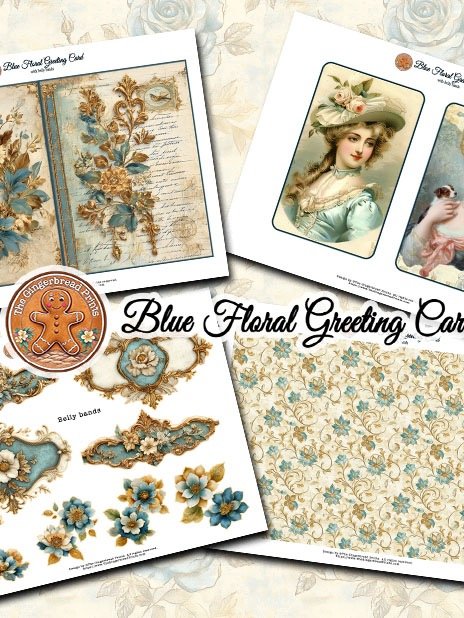 $1 Deal Blue Floral Greeting Card Kit Digital Download product image (2)