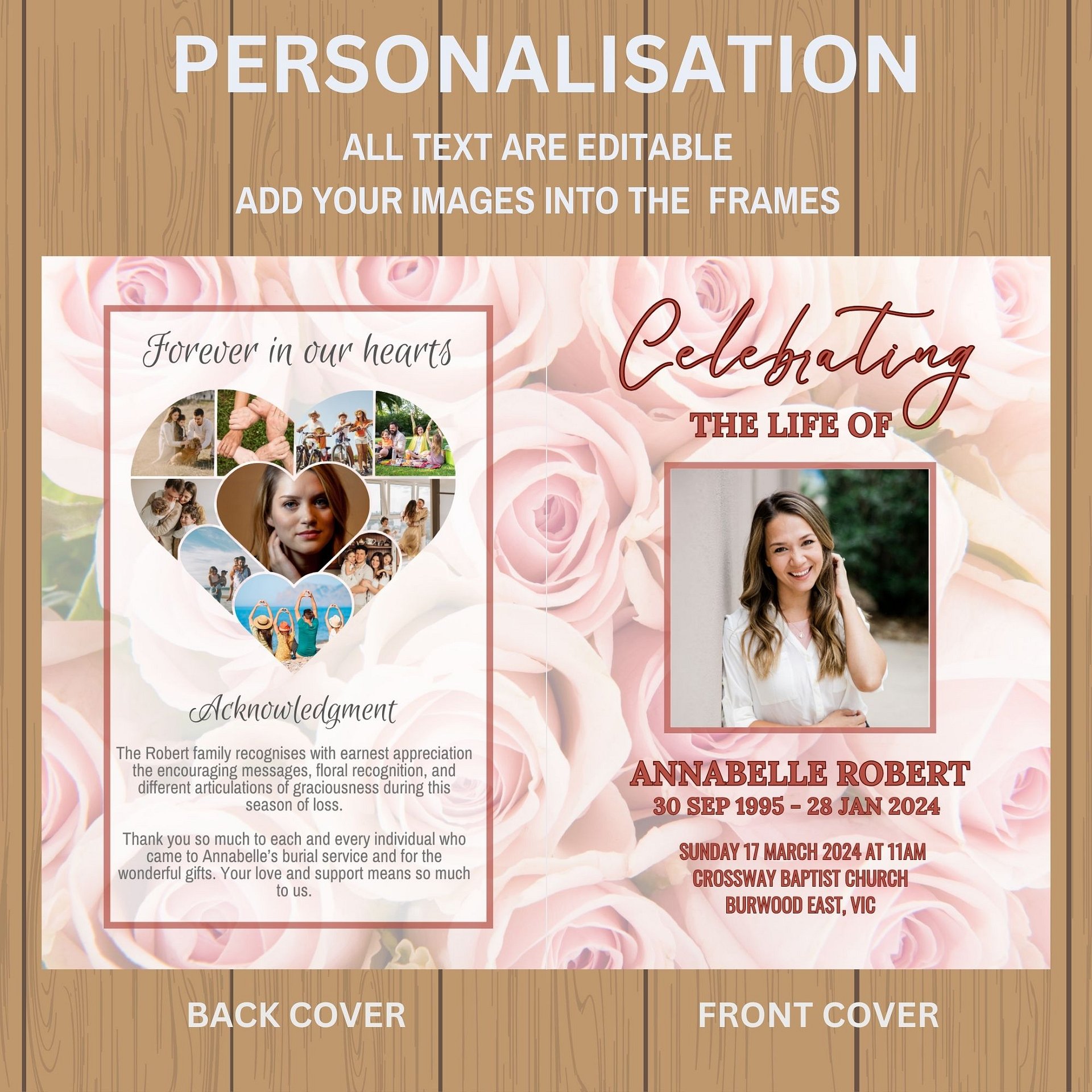Pink Roses Funeral Program Canva Template product image (6)
