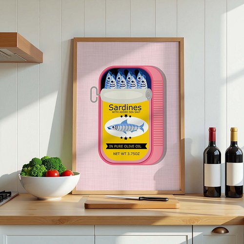Sardines Print Sardine Tin Vintage Poster Retro Sardine Wall Art Fish Print Eclectic Wall Art Colorful Kitchen Art Maximalist...