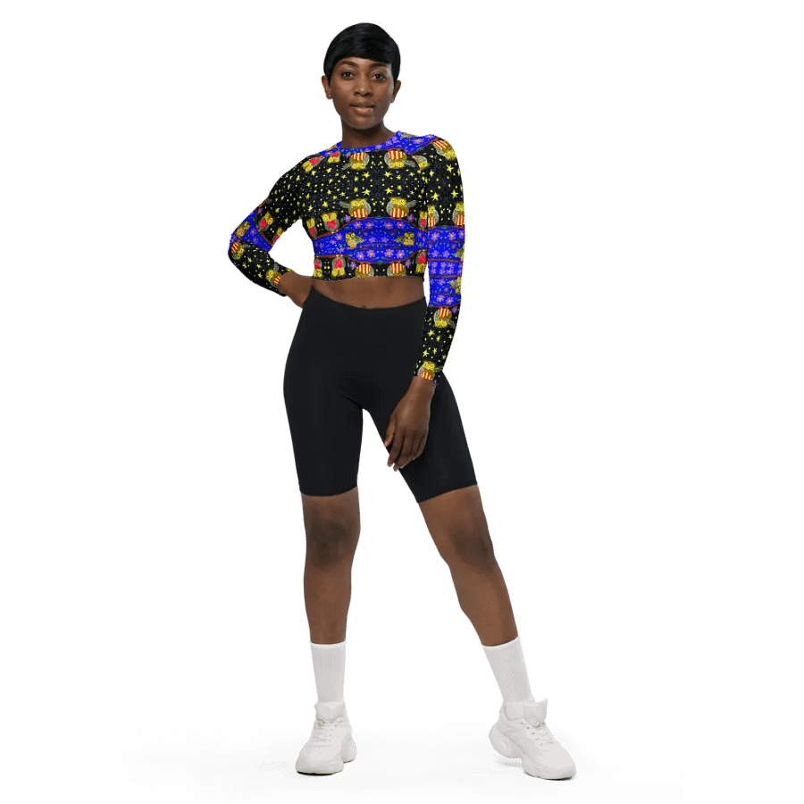 Symmetrical Starry Night Owl Dream Long Sleeve Crop Top product image (1)
