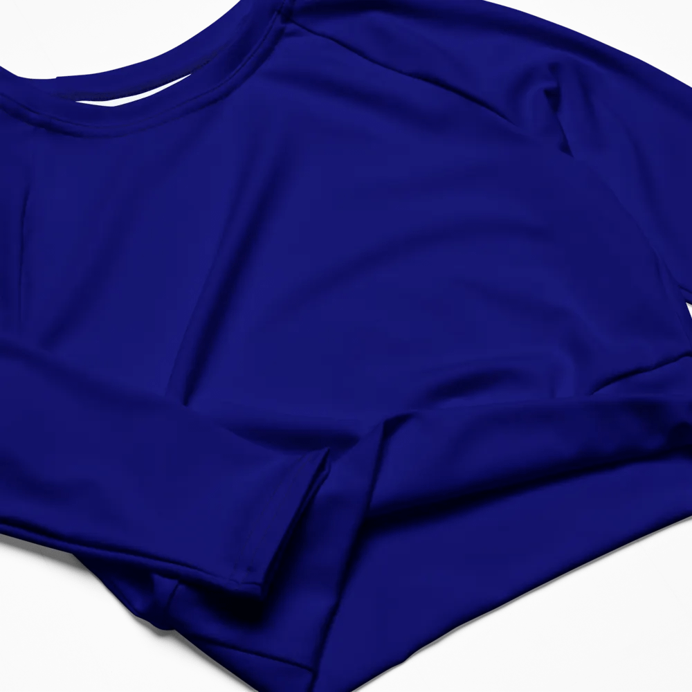 Plain Color Navy Blue Long Sleeve Crop Top product image (7)