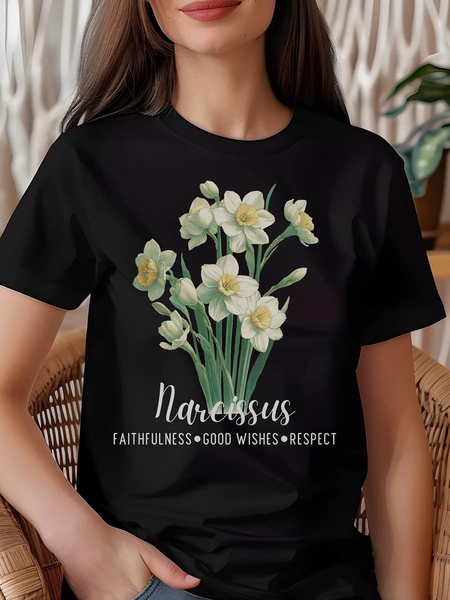 Narcissus Birth Month Flower Tee: Reflecting Faithfulness, Good Wishes, Respect: Perfect December Gift for Her product image (1)