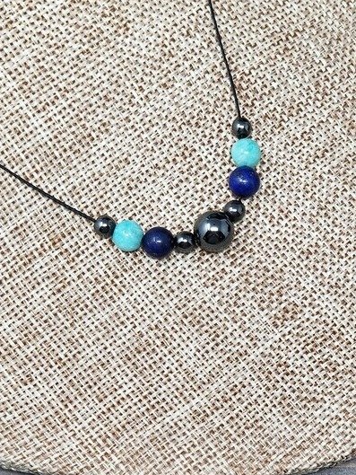 Empath Protection Necklace – Hematite, Amazonite & Lapis Lazuli Minimalist Healing Jewelry product image (2)