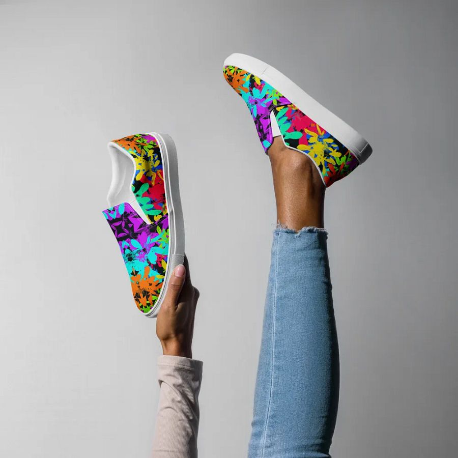 Ladies Brightly Coloured Geometric Leaf Design Slip On Shoes product image (2)