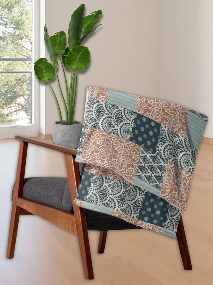 Boho Santa Fe Damask Patchwork Throw Blanket product image (2)
