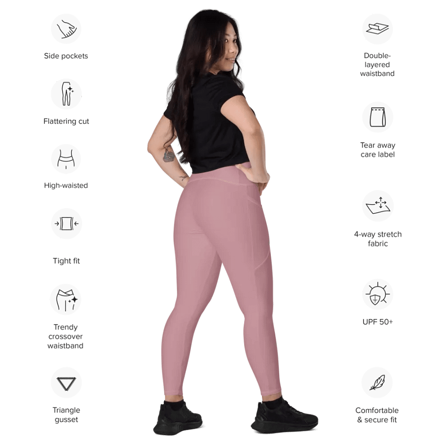 Plain Dusty Pink Soft Summer Women's High Waisted Premium Crossover Leggings with Pockets by Treasure Pie product image (10)