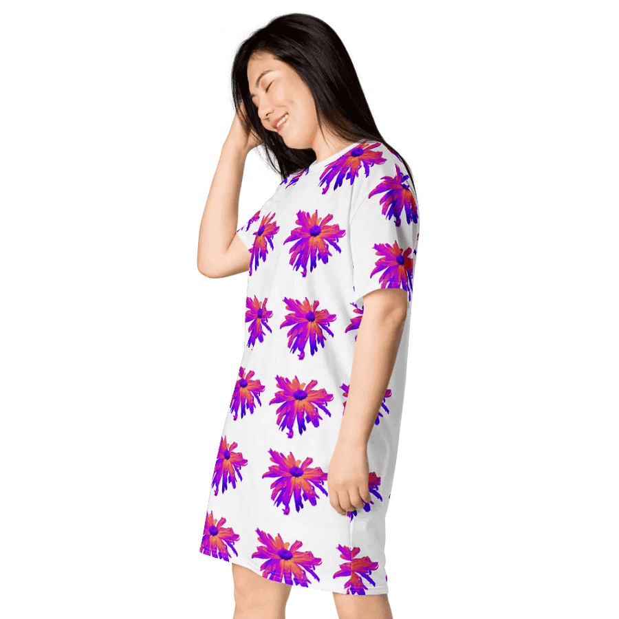 Abstract Pink Floating Daisy Flower Ladies T Shirt Dress product image (7)